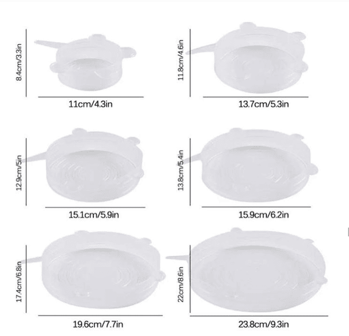 Set Of 6 Round Silicone Stretch Lids, Transparent Silicone Food Sealing Cover, Reusable Durable Food Storage Covers for Bowls, Cups, Cans Set Of 6 Round Silicone Stretch Lids, Transparent Silicone Food Sealing Cover, Reusable Durable Food Storage Covers for Bowls, Cups, Cans